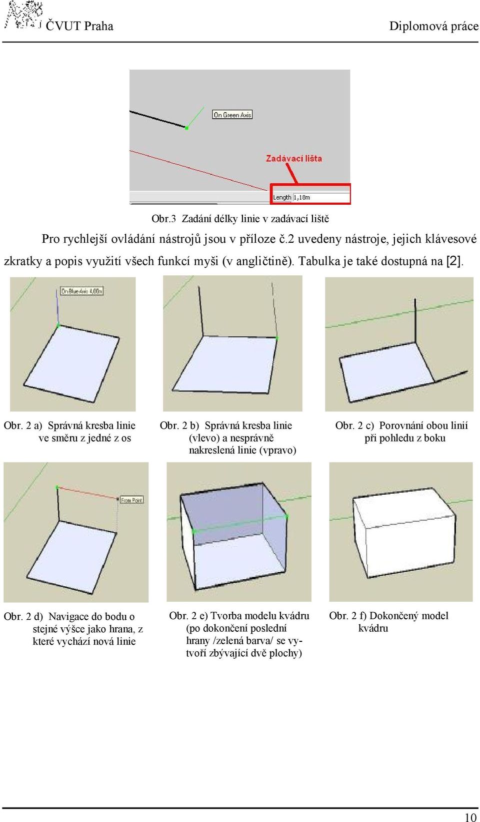 2 a) Správná kresba linie ve směru z jedné z os Obr. 2 b) Správná kresba linie (vlevo) a nesprávně nakreslená linie (vpravo) Obr.