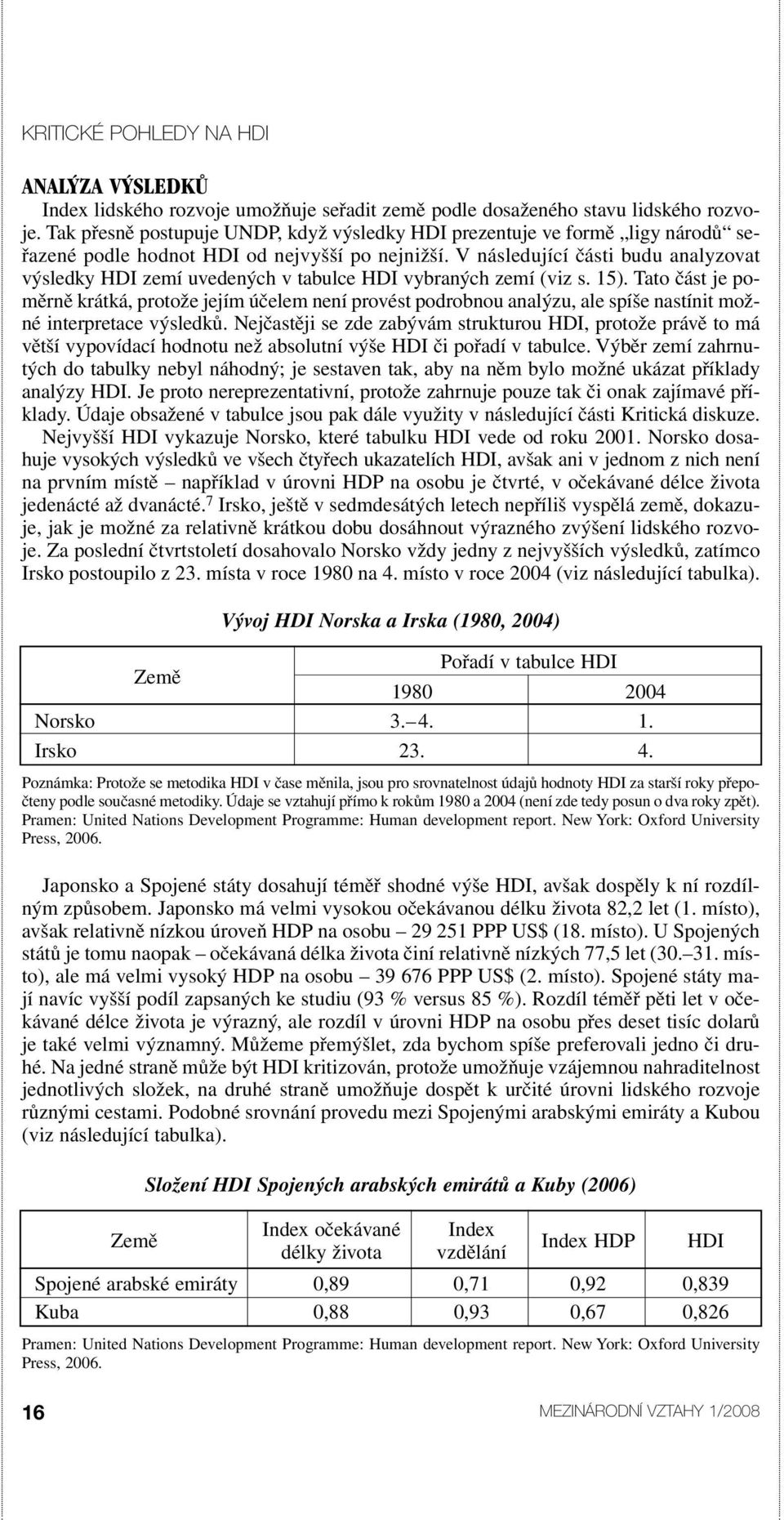 V následující části budu analyzovat výsledky HDI zemí uvedených v tabulce HDI vybraných zemí (viz s. 15).