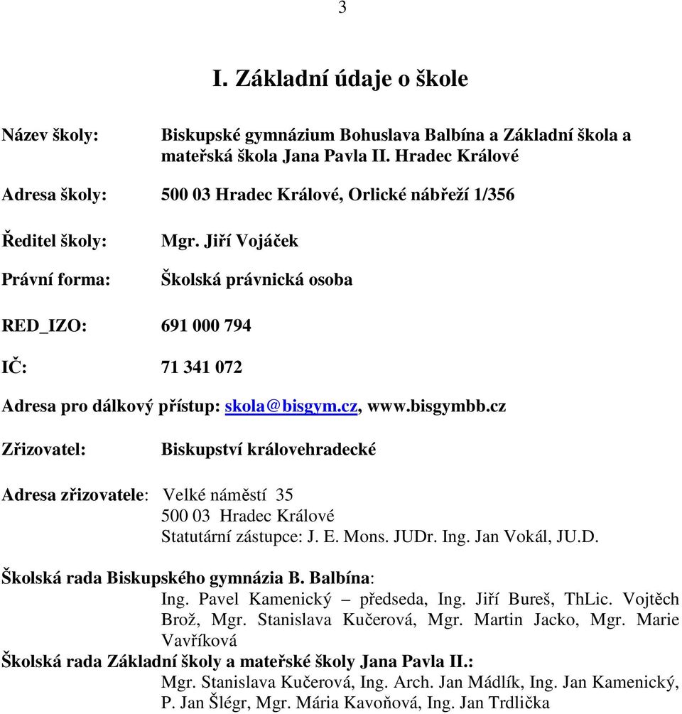 Jiří Vojáček Školská právnická osoba RED_IZO: 691 000 794 IČ: 71 341 072 Adresa pro dálkový přístup: skola@bisgym.cz, www.bisgymbb.