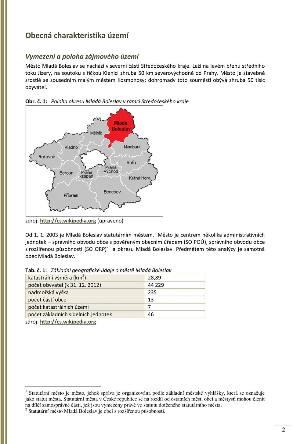 Město je stavebně srostlé se sousedním malým městem Kosmonosy; dohromady toto souměstí obývá zhruba 50 tisíc obyvatel. Obr. č.