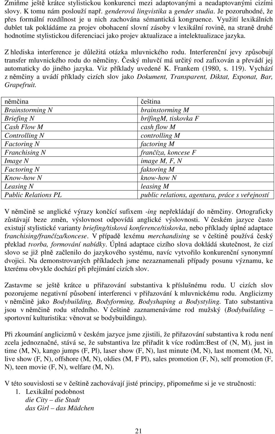 Využití lexikálních dublet tak pokládáme za projev obohacení slovní zásoby v lexikální rovině, na straně druhé hodnotíme stylistickou diferenciaci jako projev aktualizace a intelektualizace jazyka.