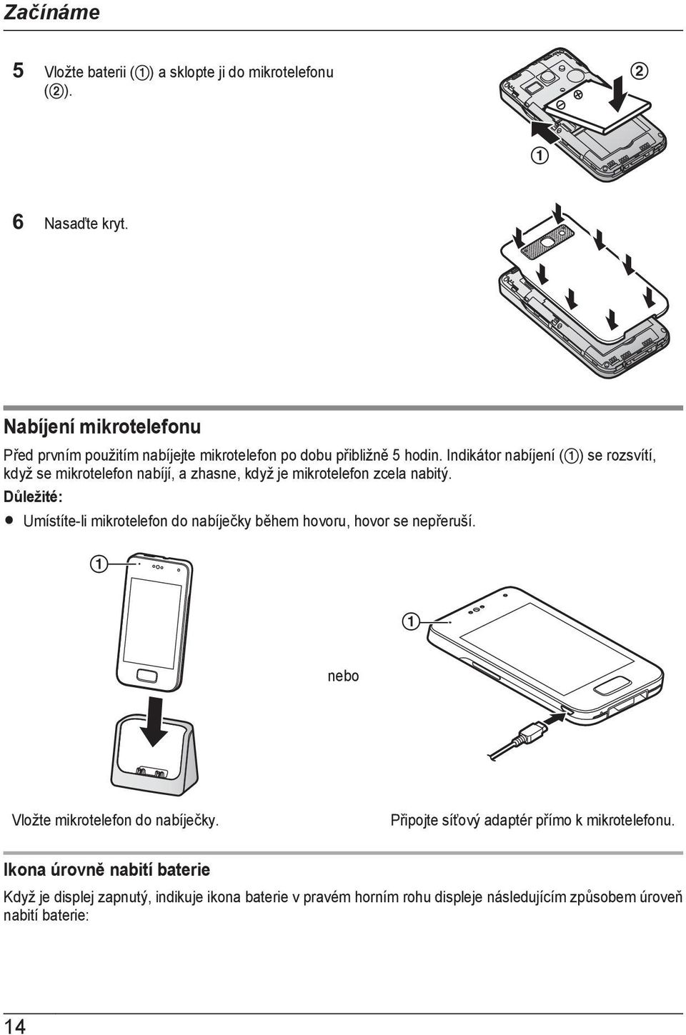 Indikátor nabíjení (A) se rozsvítí, když se mikrotelefon nabíjí, a zhasne, když je mikrotelefon zcela nabitý.