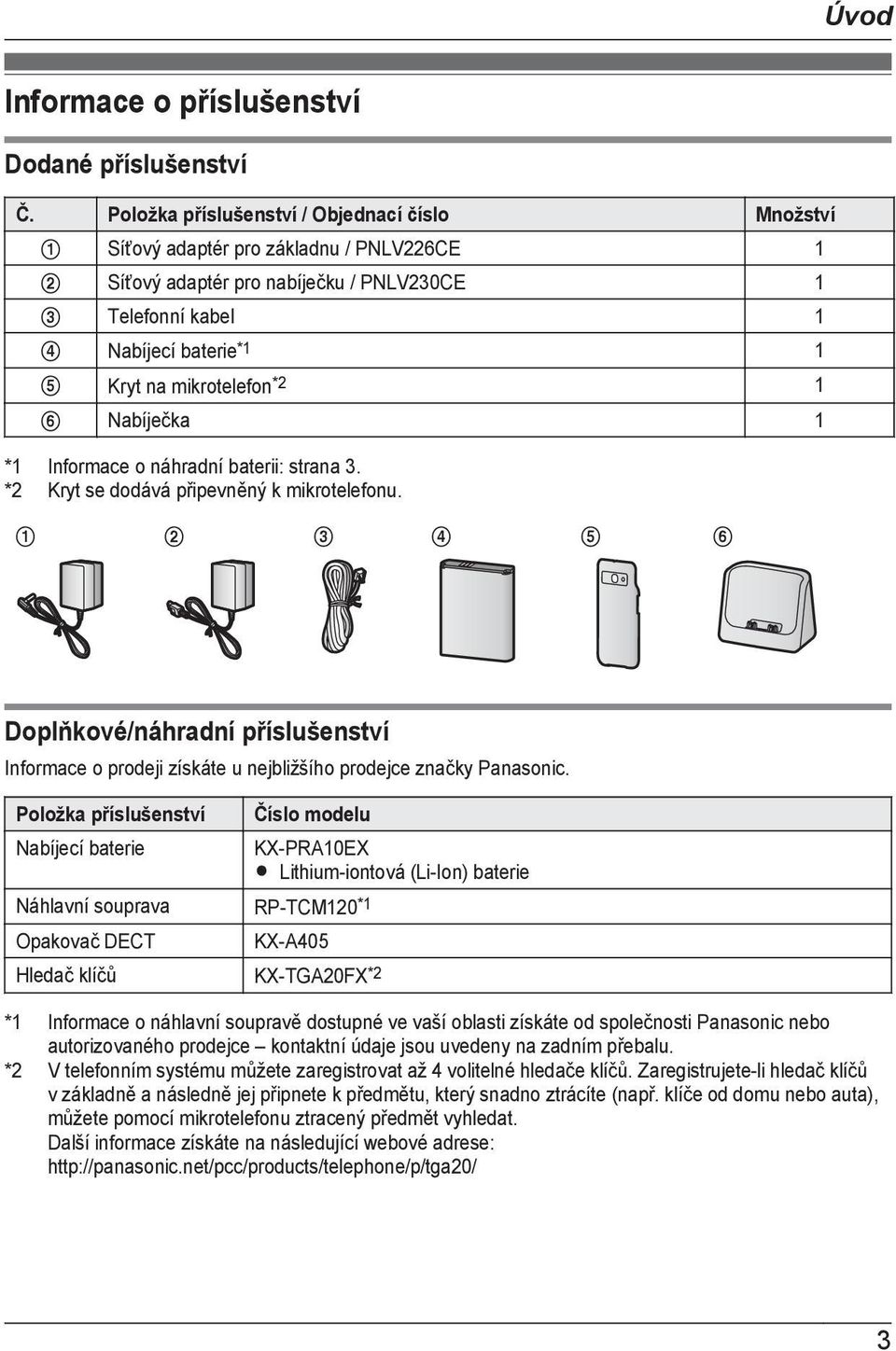 mikrotelefon *2 1 F Nabíječka 1 *1 Informace o náhradní baterii: strana 3. *2 Kryt se dodává připevněný k mikrotelefonu.