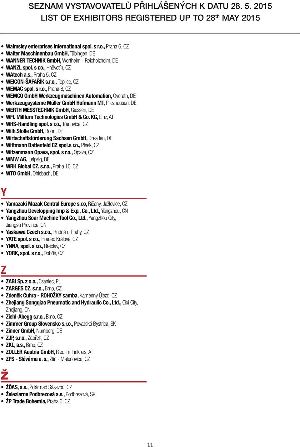 KG, Linz, AT WHS-Handling spol. s r.o., Třanovice, CZ Wilh.Stolle GmbH, Bonn, DE Wirtschaftsförderung Sachsen GmbH, Dresden, DE Wittmann Battenfeld CZ spol.s r.o., Písek, CZ Witzenmann Opava, spol.