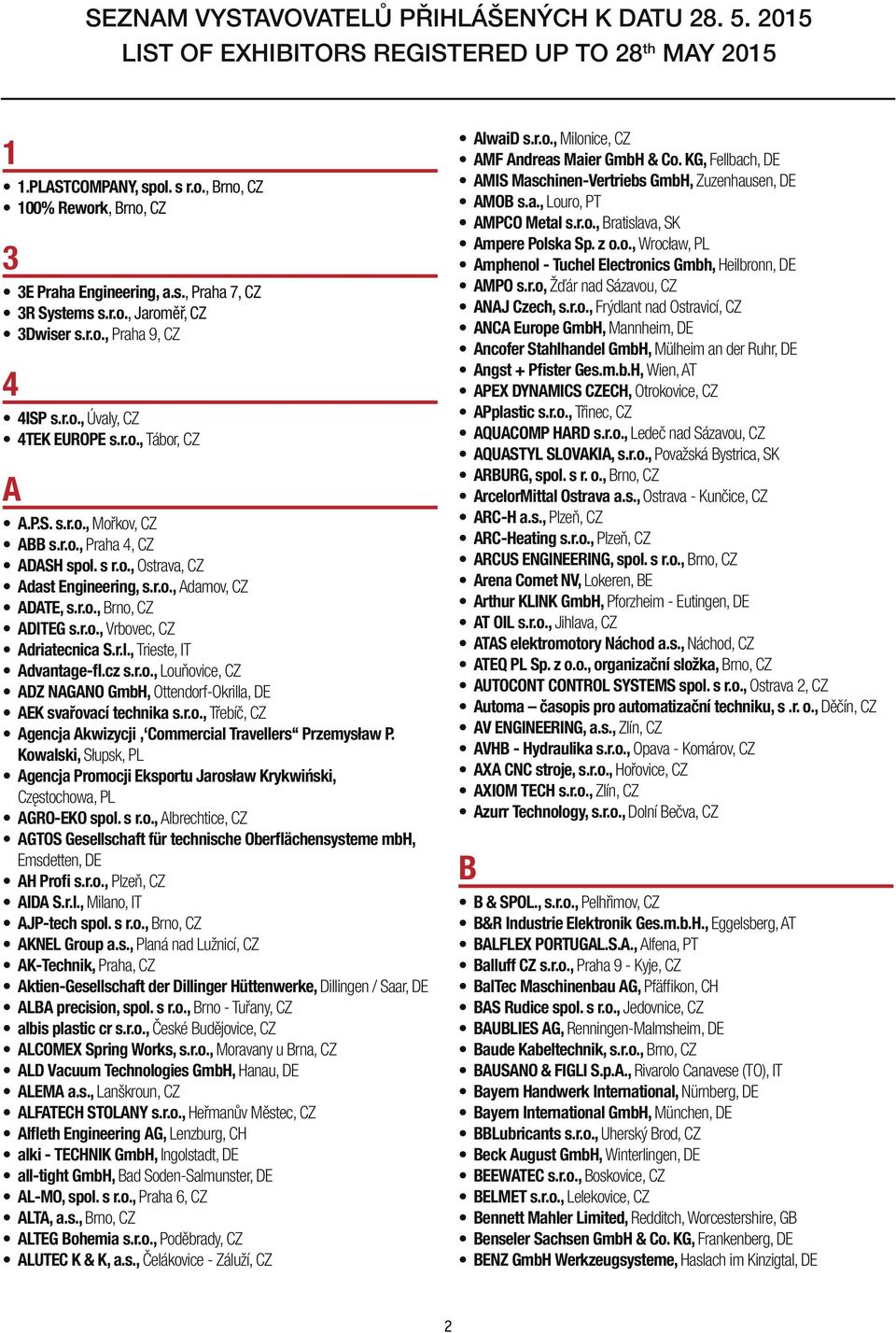 r.l., Trieste, IT Advantage-fl.cz s.r.o., Louňovice, CZ ADZ NAGANO GmbH, Ottendorf-Okrilla, DE AEK svařovací technika s.r.o., Třebíč, CZ Agencja Akwizycji Commercial Travellers Przemysław P.