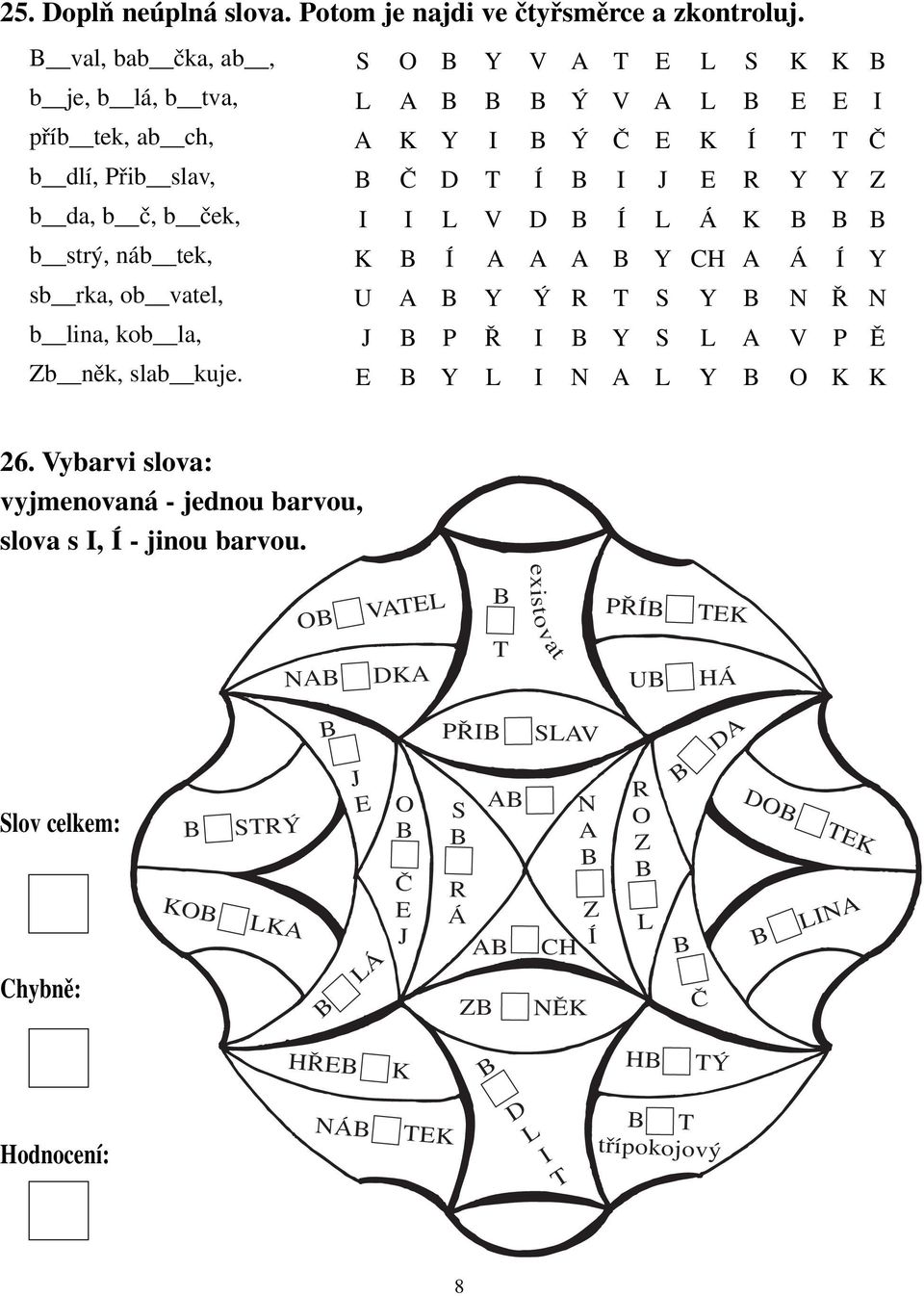 ček, I I V D Í Á b strý, náb tek, Í A A A Y CH A Á Í Y sb rka, ob vatel, U A Y Ý R S Y Ř b lina, kob la, J P Ř I Y S A V P Ě Zb něk, slab kuje.