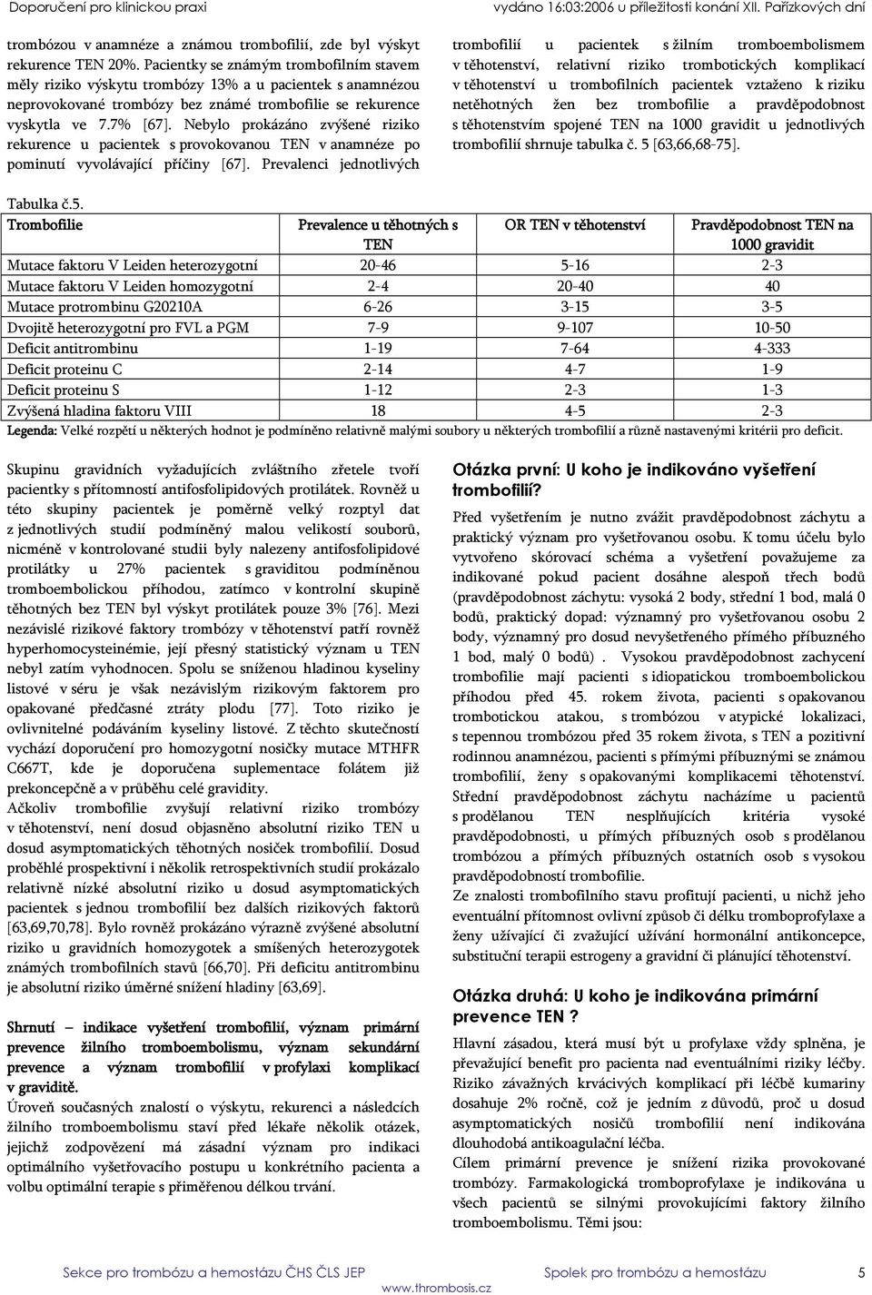 Nebylo prokázáno zvýšené riziko rekurence u pacientek s provokovanou TEN v anamnéze po pominutí vyvolávající příčiny [67].