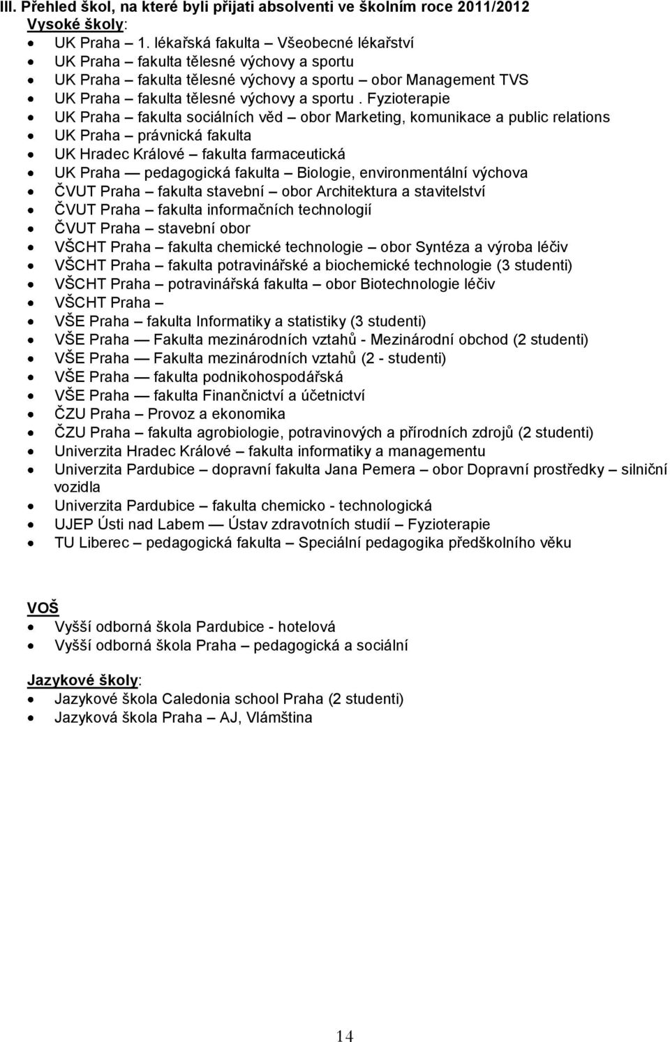 Fyzioterapie UK Praha fakulta sociálních věd obor Marketing, komunikace a public relations UK Praha právnická fakulta UK Hradec Králové fakulta farmaceutická UK Praha pedagogická fakulta Biologie,