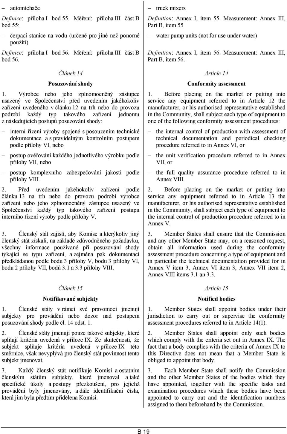 Measurement: Annex III, Part B, item 56. Článek 14 Article 14 Posuzování shody 1.