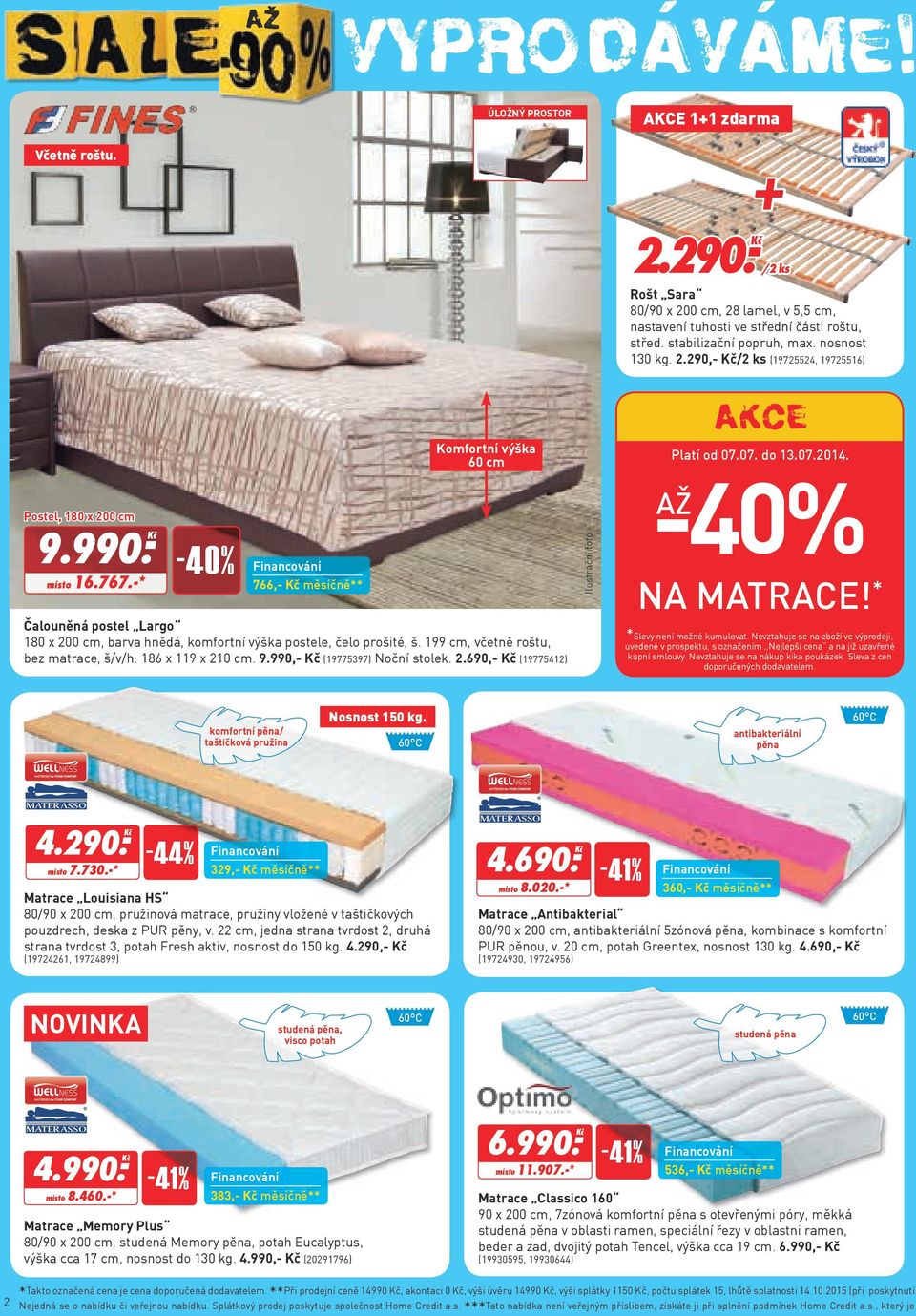 -* -40% 766,- Kč měsíčně** Komfortní výška 60 cm Čalouněná postel Largo 180 x 200 cm, barva hnědá, komfortní výška postele, čelo prošité, š.