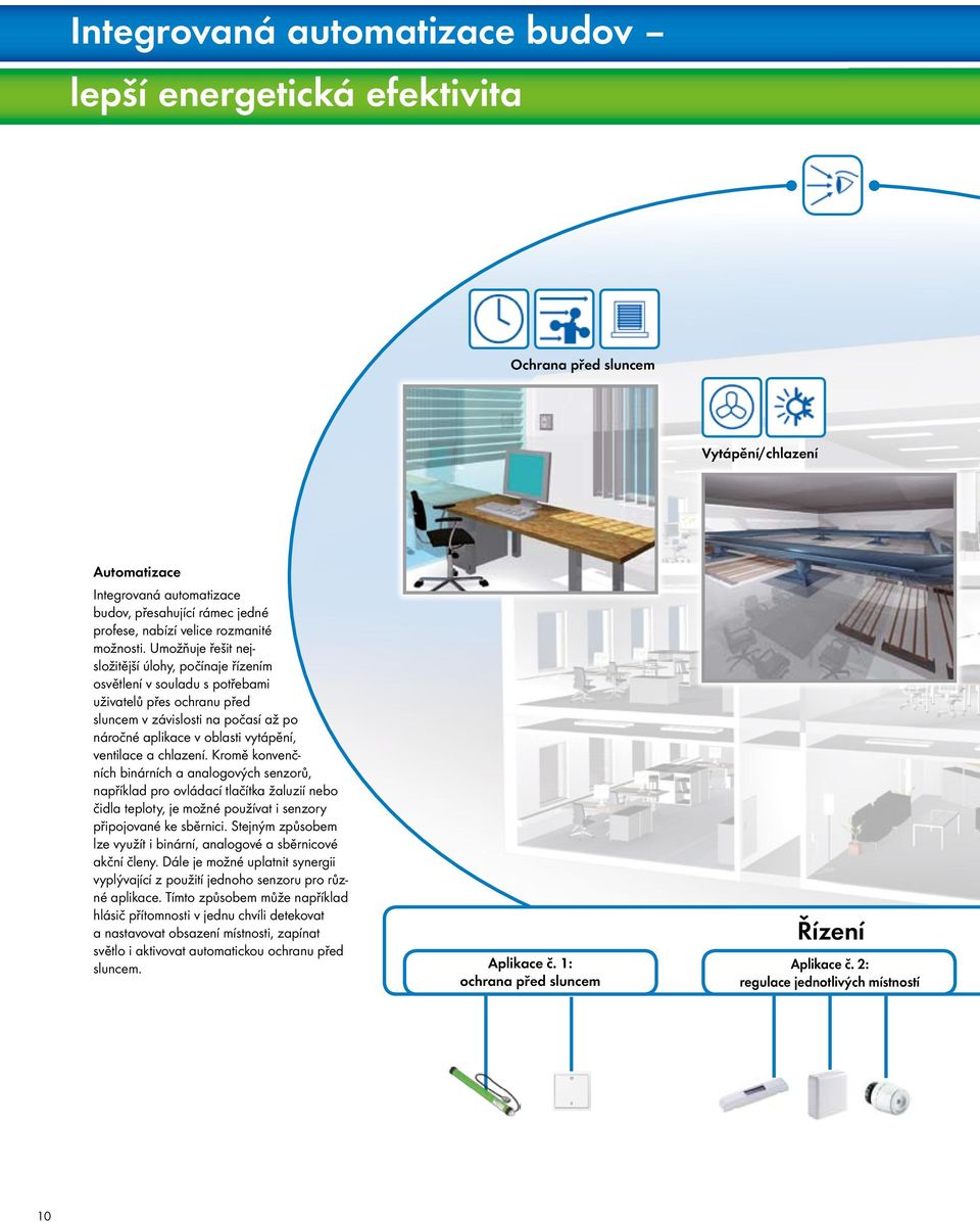 Umožňuje řešit nejsložitější úlohy, počínaje řízením osvětlení v souladu s potřebami uživatelů přes ochranu před sluncem v závislosti na počasí až po náročné aplikace v oblasti vytápění, ventilace a