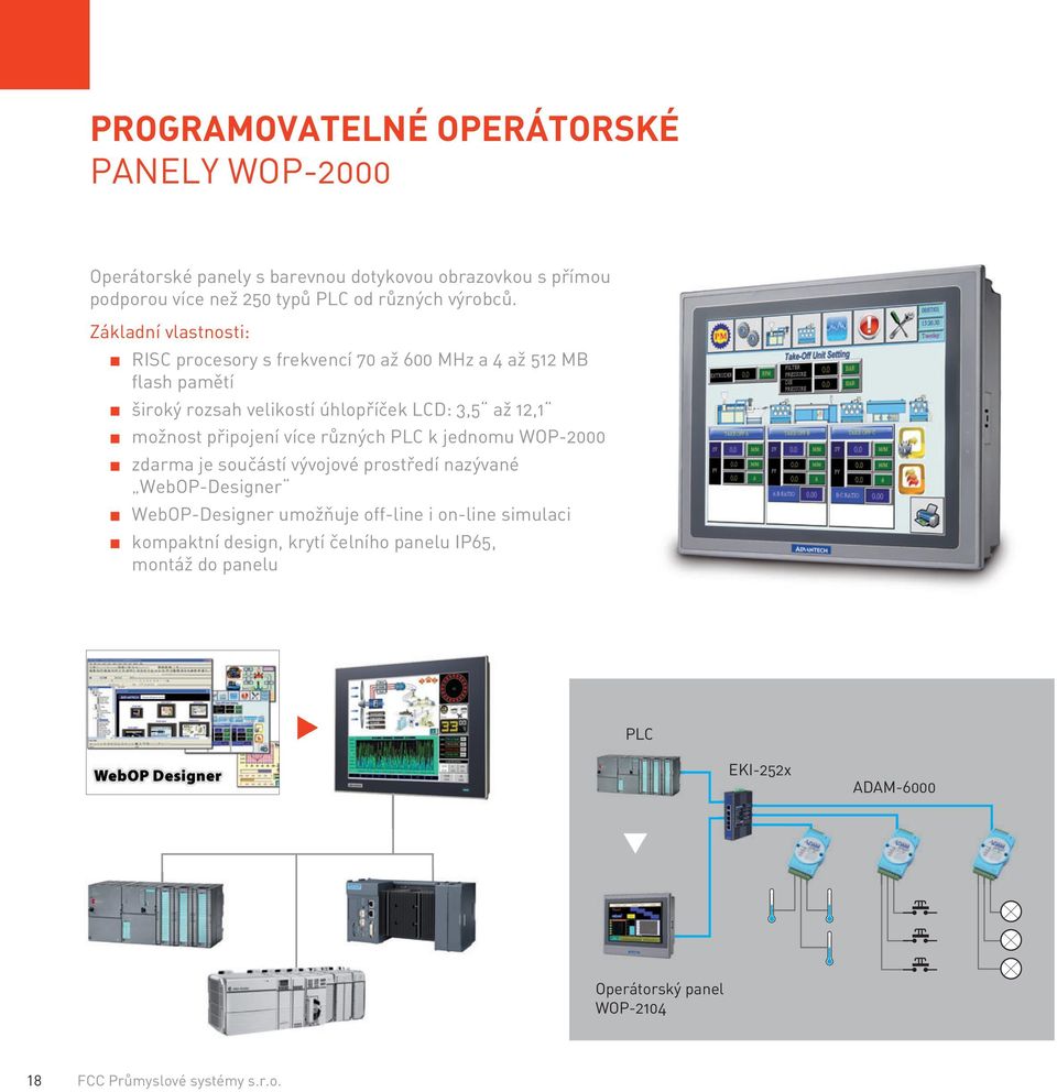 různých PLC k jednomu WOP-2000 zdarma je součástí vývojové prostředí nazývané WebOP-Designer WebOP-Designer umožňuje off-line i on-line simulaci kompaktní design,