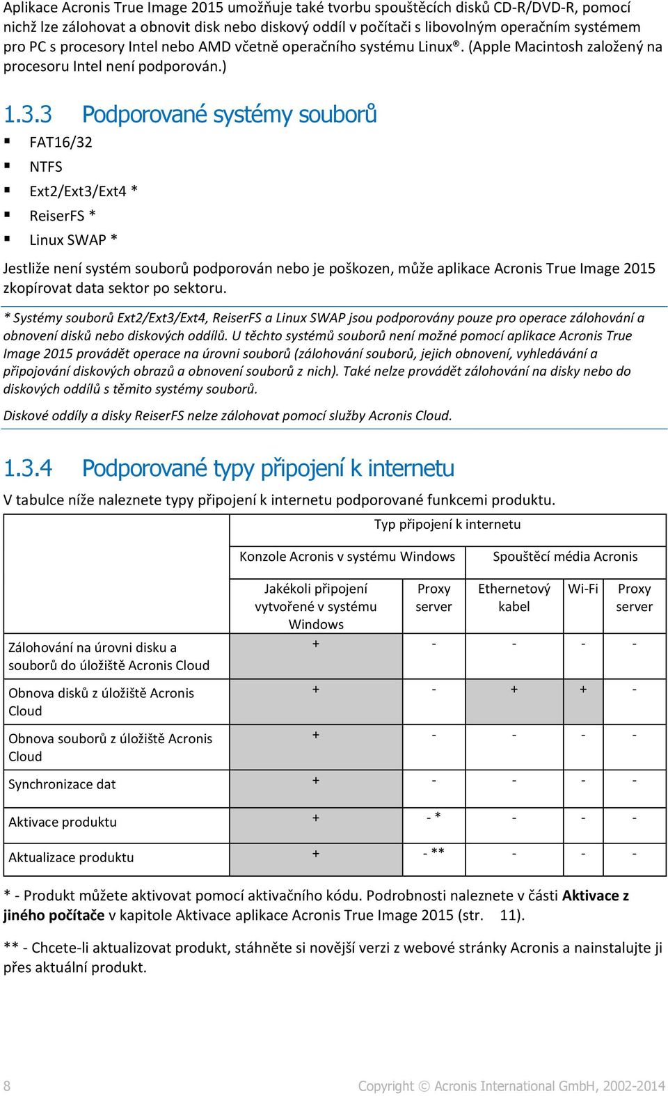 3 Podporované systémy souborů FAT16/32 NTFS Ext2/Ext3/Ext4 * ReiserFS * Linux SWAP * Jestliže není systém souborů podporován nebo je poškozen, může aplikace Acronis True Image 2015 zkopírovat data