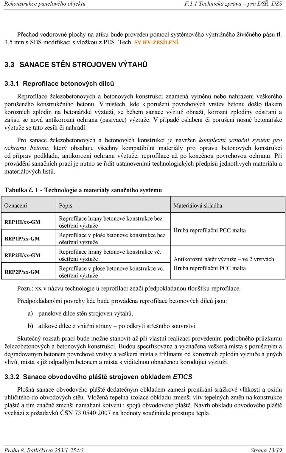 3 SANACE STĚN STROJOVEN VÝTAHŮ 3.3.1 Reprofilace betonových dílců Reprofilace železobetonových a betonových konstrukcí znamená výměnu nebo nahrazení veškerého porušeného konstrukčního betonu.