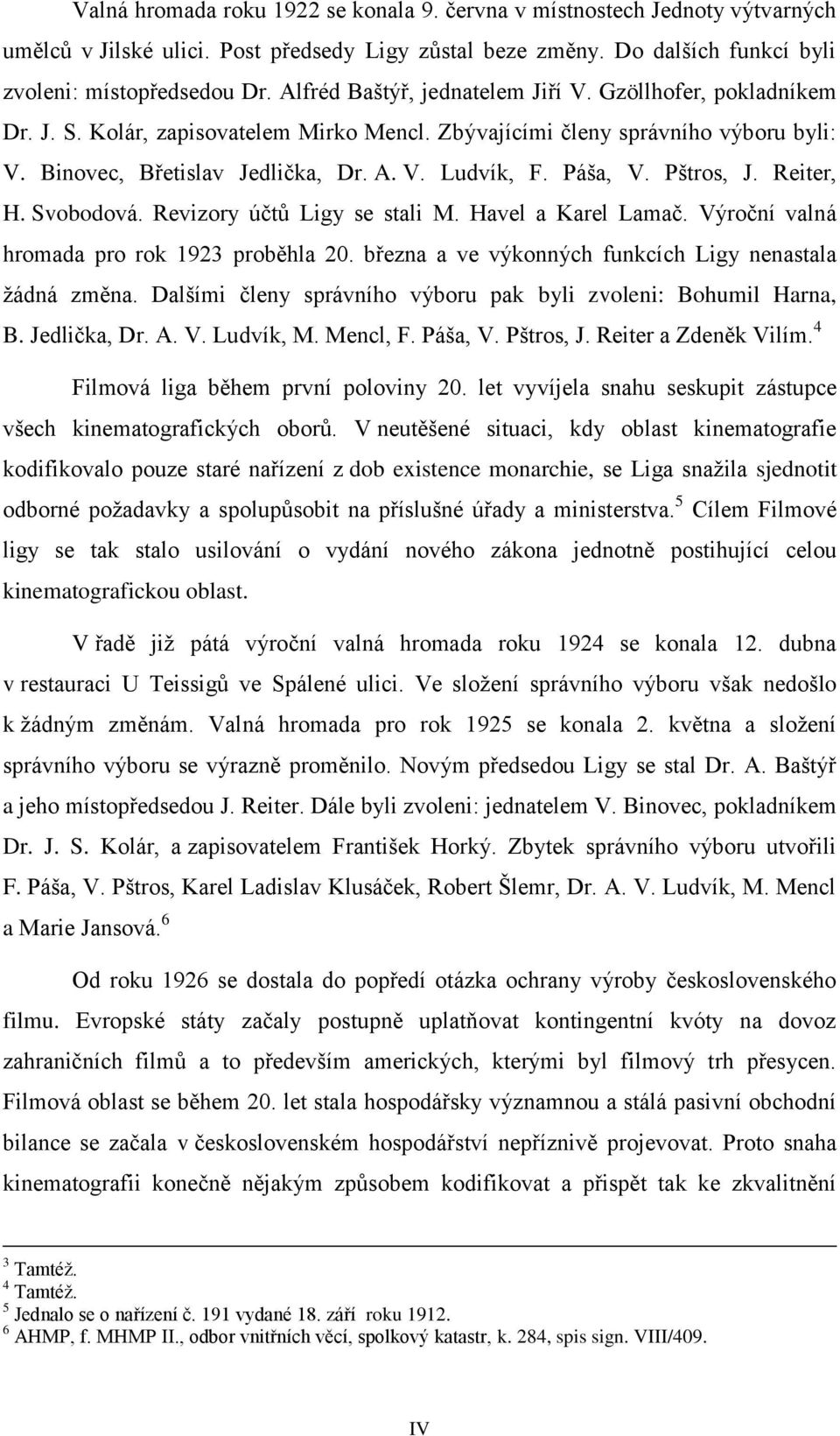 Páša, V. Pštros, J. Reiter, H. Svobodová. Revizory účtů Ligy se stali M. Havel a Karel Lamač. Výroční valná hromada pro rok 1923 proběhla 20. března a ve výkonných funkcích Ligy nenastala žádná změna.