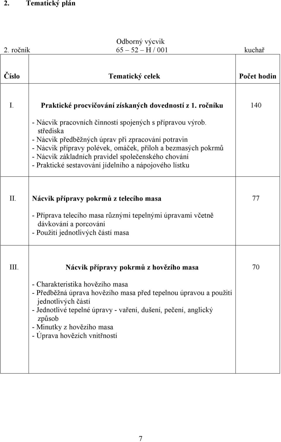 střediska - Nácvik předběžných úprav při zpracování potravin - Nácvik přípravy polévek, omáček, příloh a bezmasých pokrmů - Nácvik základních pravidel společenského chování - Praktické sestavování