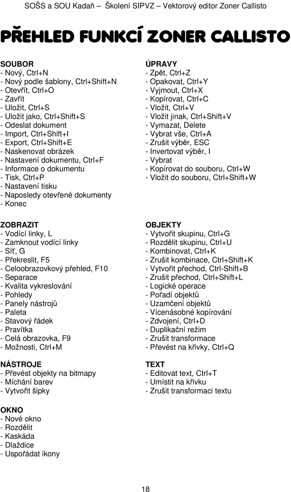 Zrušit výběr, ESC - Naskenovat obrázek - Invertovat výběr, I - Nastavení dokumentu, Ctrl+F - Vybrat - Informace o dokumentu - Kopírovat do souboru, Ctrl+W - Tisk, Ctrl+P - Vložit do souboru,