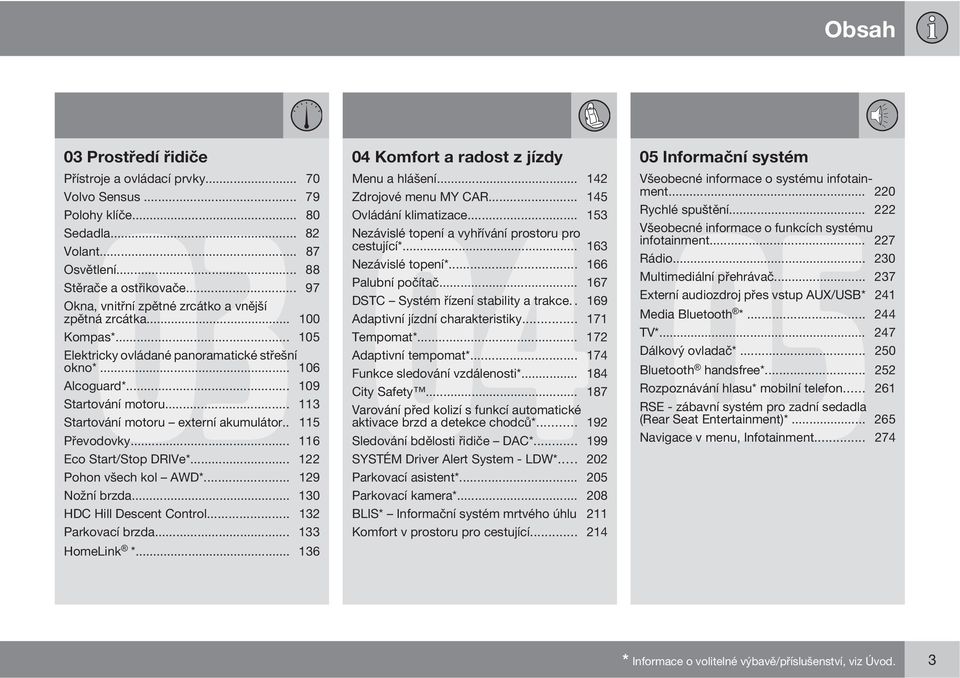 .. 167 Okna, vnitřní zpětné zrcátko a vnější DSTC Systém řízení stability a trakce.. 169 zpětná zrcátka... 100 Adaptivní jízdní charakteristiky... 171 Kompas*... 105 Tempomat*.