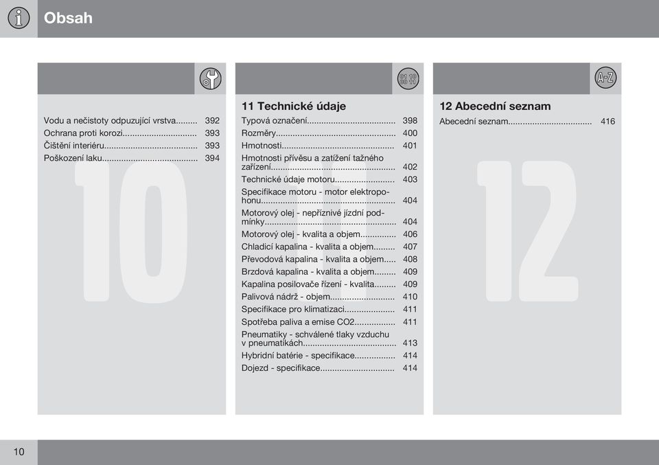 .. 404 Motorový olej - nepříznivé jízdní podmínky... 404 Motorový olej - kvalita a objem... 406 Chladicí kapalina - kvalita a objem... 407 Převodová kapalina - kvalita a objem.