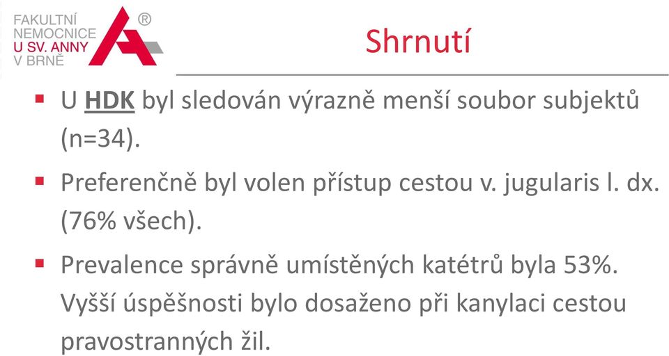 (76% všech). Prevalence správně umístěných katétrů byla 53%.