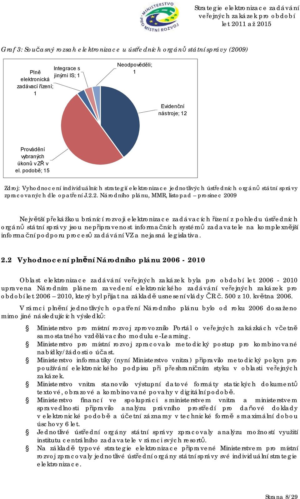 2. Národního plánu, MMR, listopad prosinec 2009 Největší překážkou bránící i elektronizace zadávacích řízení z pohledu ústředních orgánů státní správy jsou nepřipravenost informačních systémů