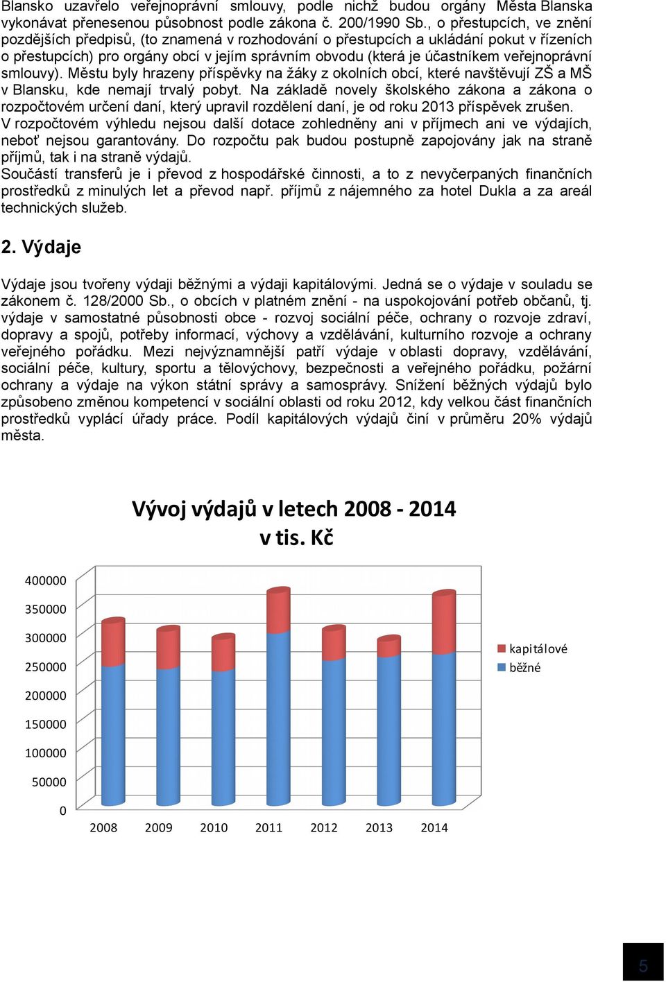 veřejnoprávní smlouvy). Městu byly hrazeny příspěvky na žáky z okolních obcí, které navštěvují ZŠ a MŠ v Blansku, kde nemají trvalý pobyt.