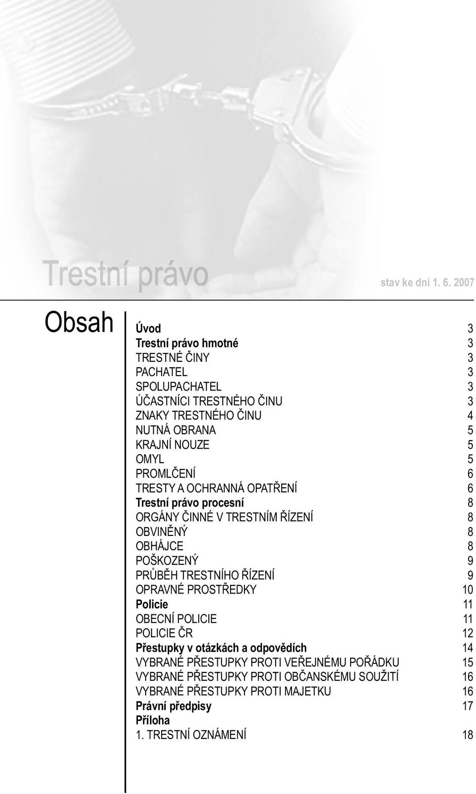 NOUZE 5 OMYL 5 PROMLČENÍ 6 TRESTY A OCHRANNÁ OPATŘENÍ 6 Trestní právo procesní 8 ORGÁNY ČINNÉ V TRESTNÍM ŘÍZENÍ 8 OBVINĚNÝ 8 OBHÁJCE 8 POŠKOZENÝ 9 PRŮBĚH