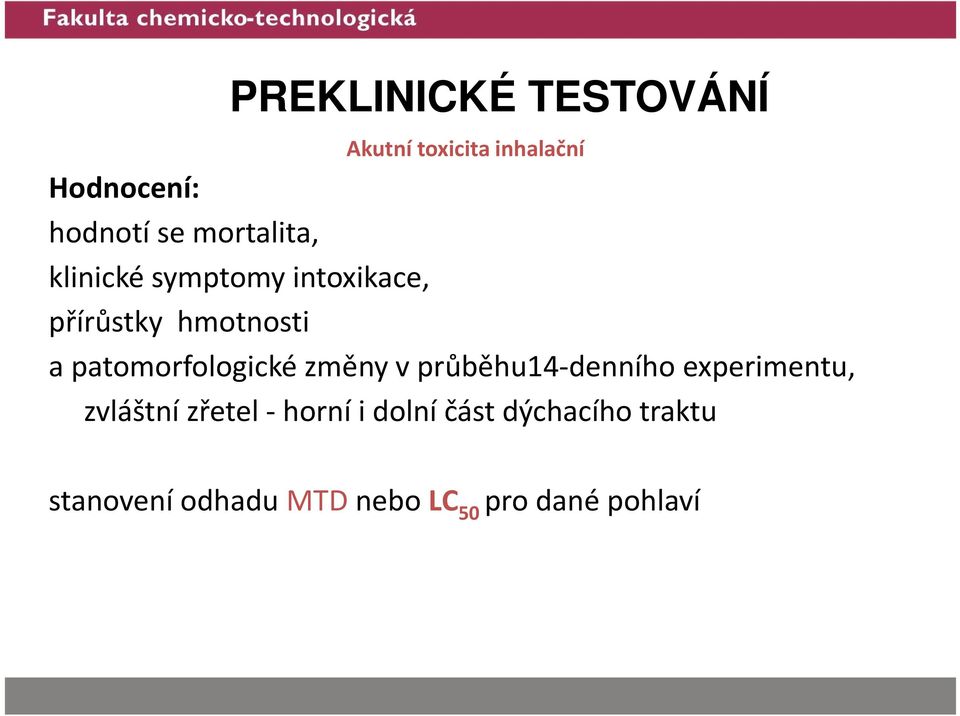 patomorfologické změny v průběhu14-denního experimentu, zvláštní