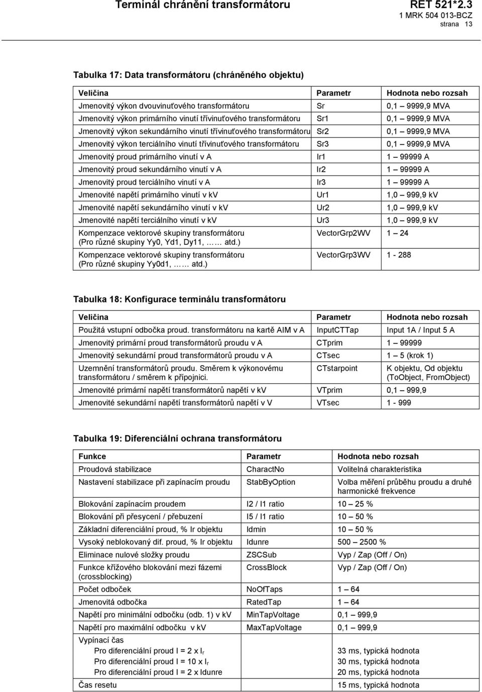 0,1 9999,9 MVA Jmenovitý proud primárního vinutí v A Ir1 1 99999 A Jmenovitý proud sekundárního vinutí v A Ir2 1 99999 A Jmenovitý proud terciálního vinutí v A Ir3 1 99999 A Jmenovité napětí