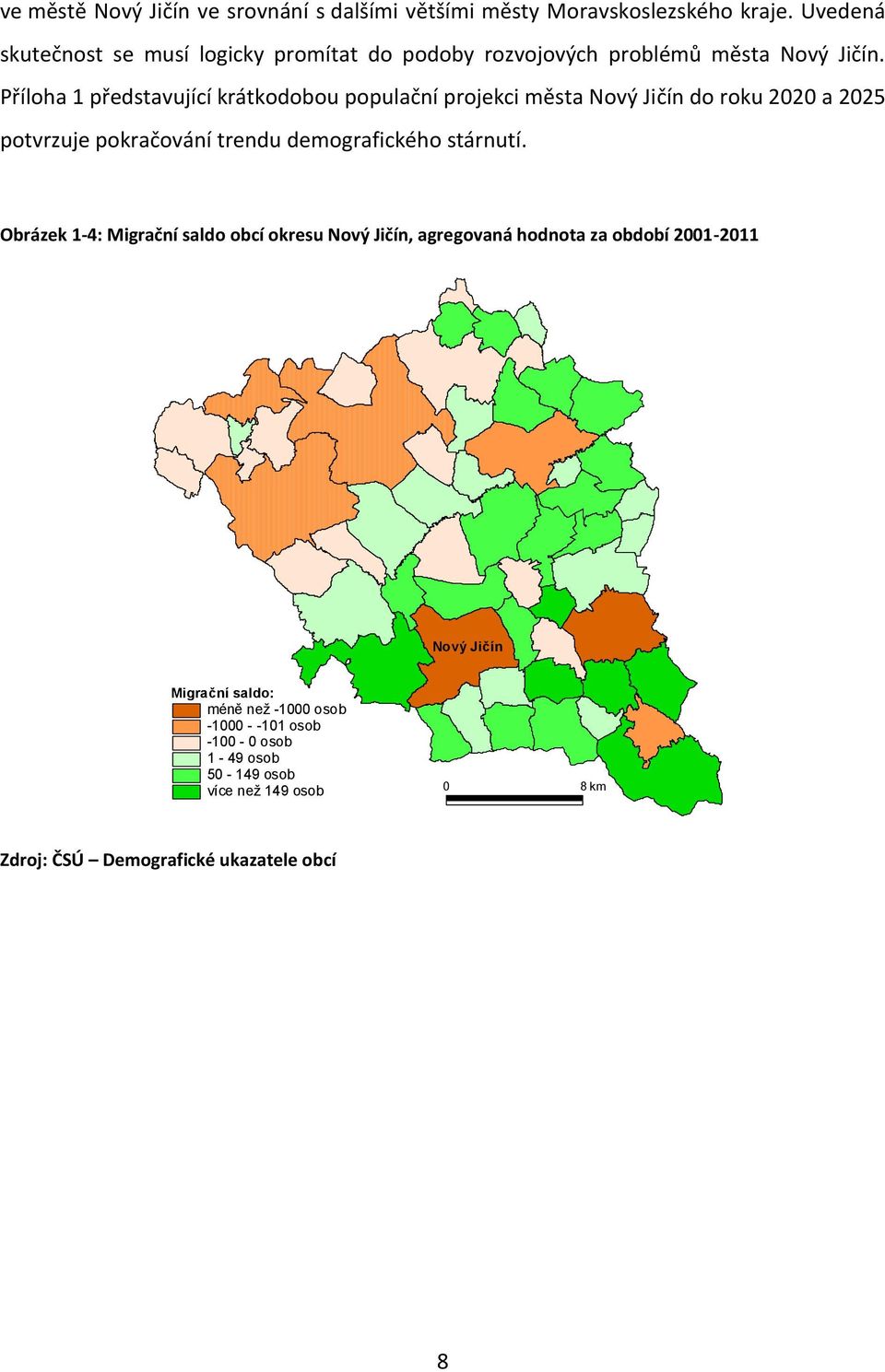 Příloha 1 představující krátkodobou populační projekci města Nový Jičín do roku 2020 a 2025 potvrzuje pokračování trendu demografického