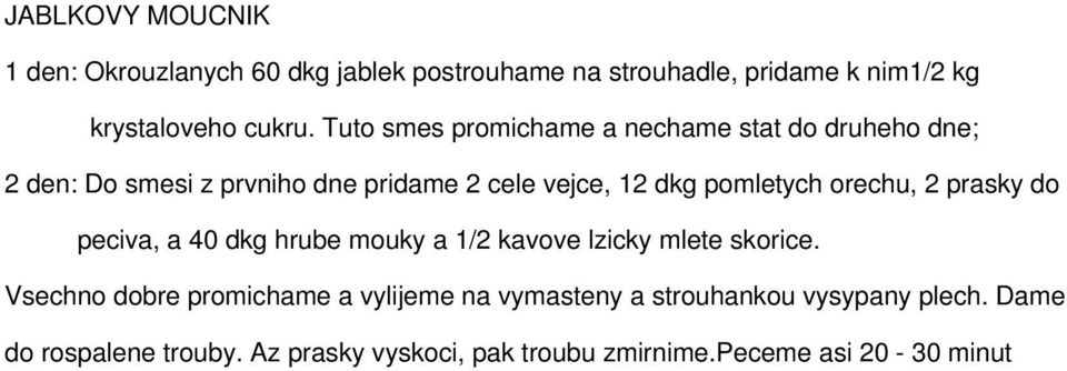 orechu, 2 prasky do peciva, a 40 dkg hrube mouky a 1/2 kavove lzicky mlete skorice.