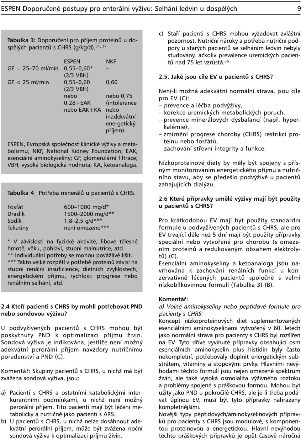 společnost klinické výživy a metabolismu; NKF, National Kidney Foundation; EAK, esenciální aminokyseliny; GF, glomerulární filtrace; VBH, vysoká biologická hodnota; KA, ketoanaloga.