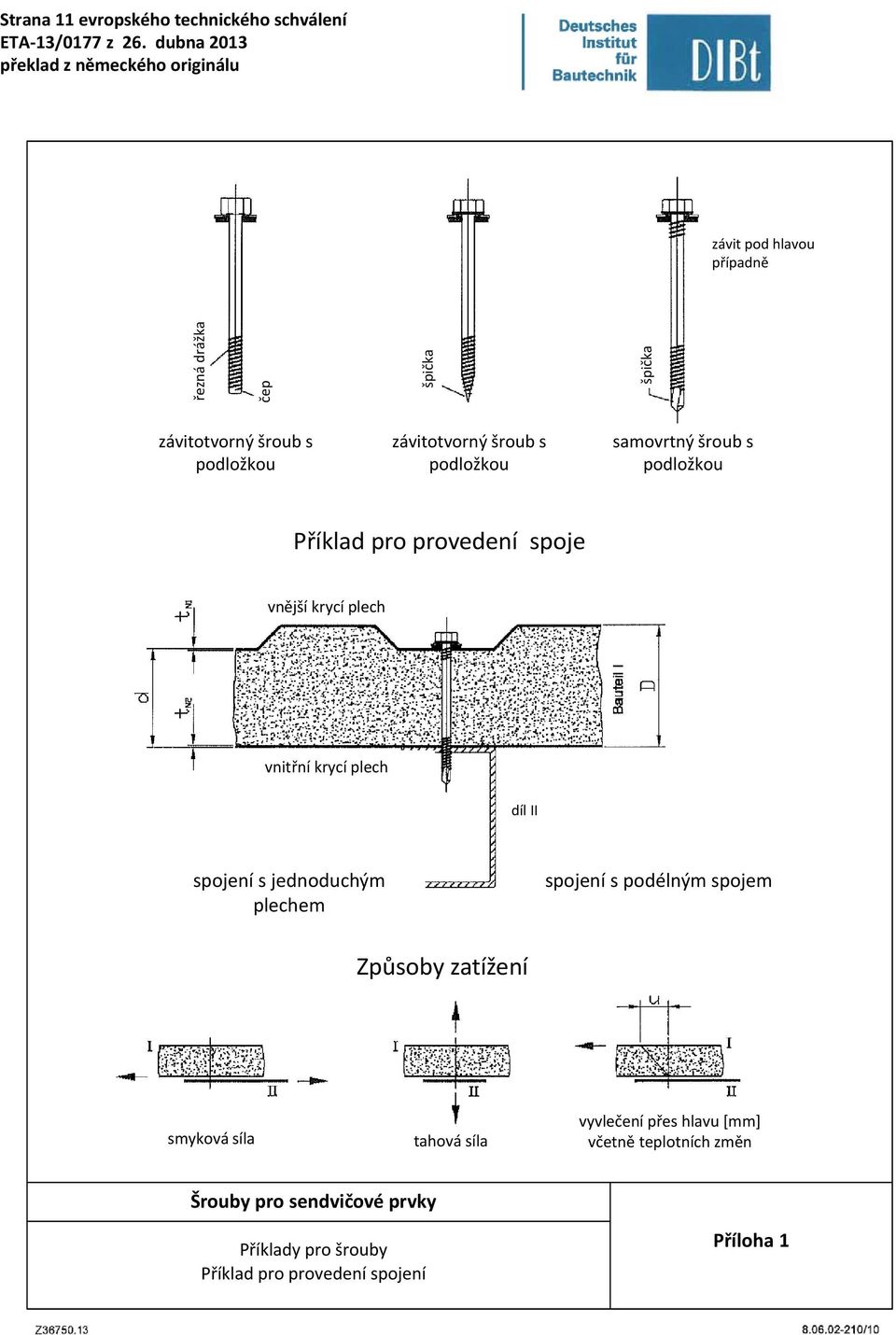 krycí plech díl II spojení s jednoduchým plechem spojení s podélným spojem Způsoby zatížení smyková síla tahová síla