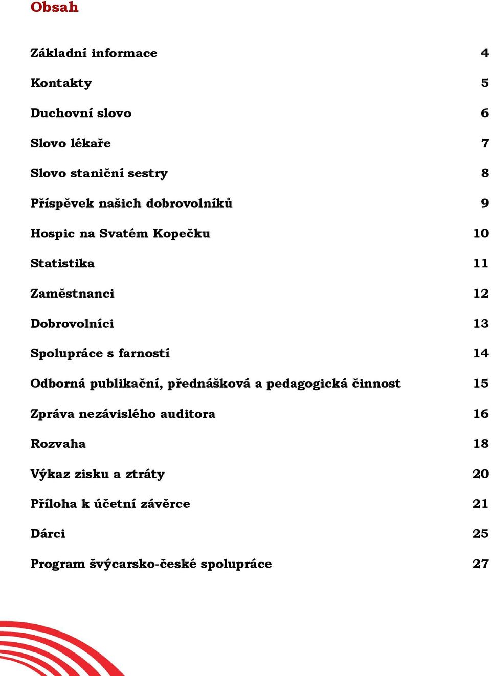 s farností 14 Odborná publikační, přednášková a pedagogická činnost 15 Zpráva nezávislého auditora 16