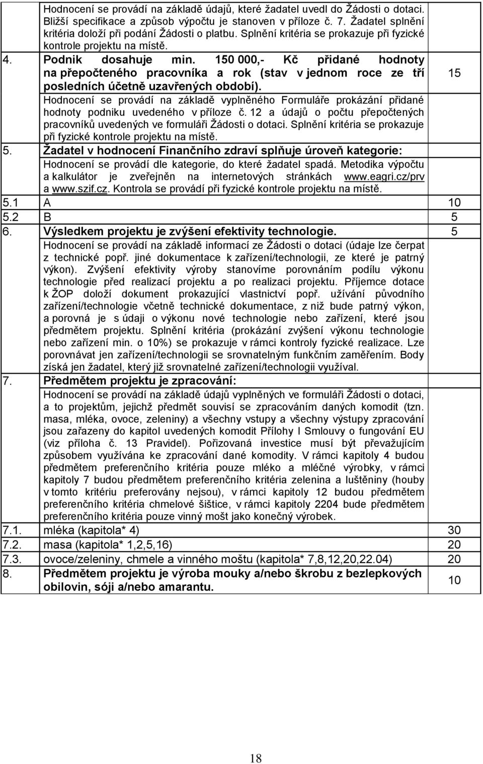 150 000,- Kč přidané hodnoty na přepočteného pracovníka a rok (stav v jednom roce ze tří 15 posledních účetně uzavřených období).