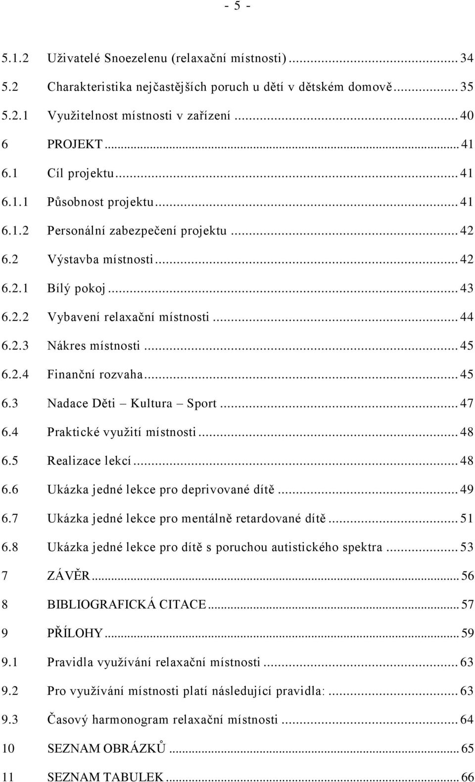 .. 45 6.2.4 Finanční rozvaha... 45 6.3 Nadace Děti Kultura Sport... 47 6.4 Praktické využití místnosti... 48 6.5 Realizace lekcí... 48 6.6 Ukázka jedné lekce pro deprivované dítě... 49 6.