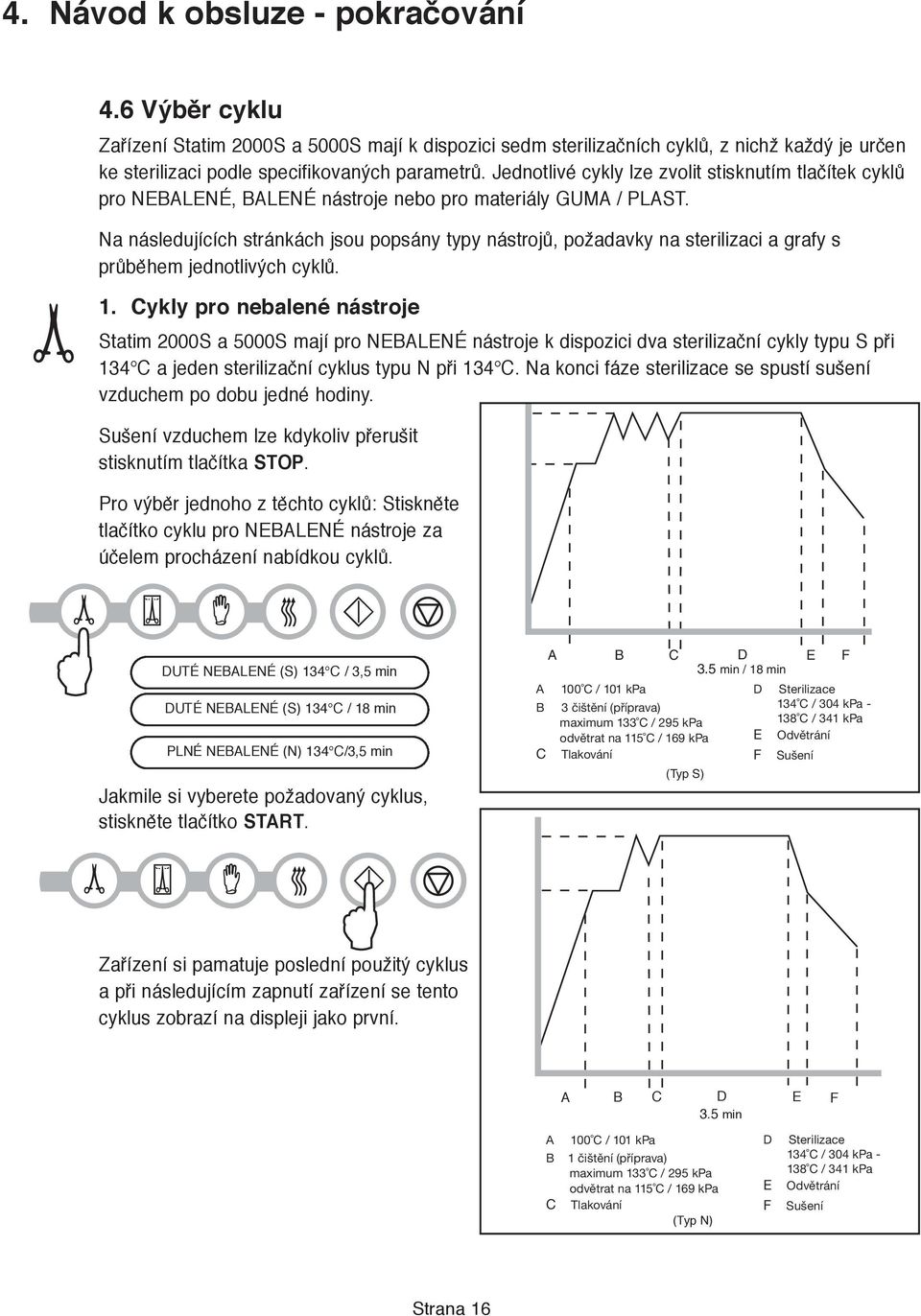 Na následujících stránkách jsou popsány typy nástrojů, požadavky na sterilizaci a grafy s průběhem jednotlivých cyklů. 1.
