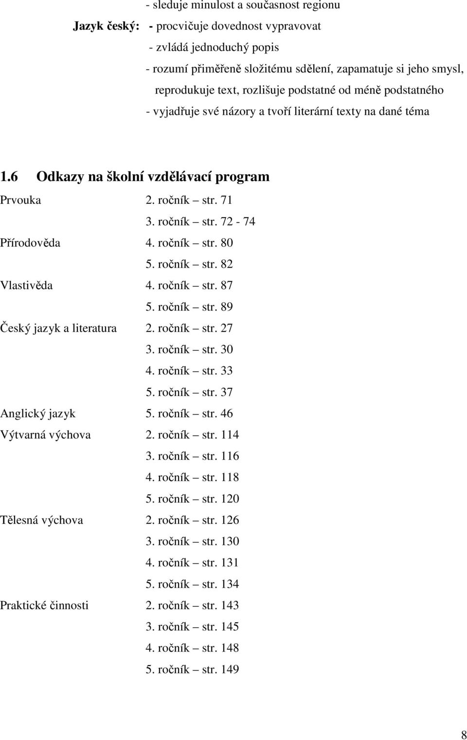 ročník str. 80 5. ročník str. 82 Vlastivěda 4. ročník str. 87 5. ročník str. 89 Český jazyk a literatura 2. ročník str. 27 3. ročník str. 30 4. ročník str. 33 5. ročník str. 37 Anglický jazyk 5.