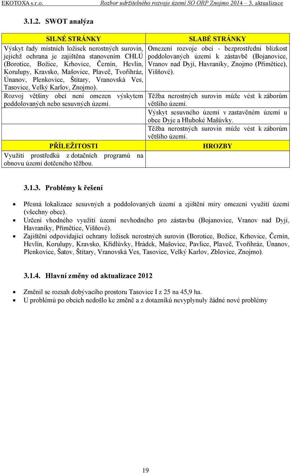 PŘÍLEŽITOSTI Využití prostředků z dotačních programů na obnovu území dotčeného těžbou.