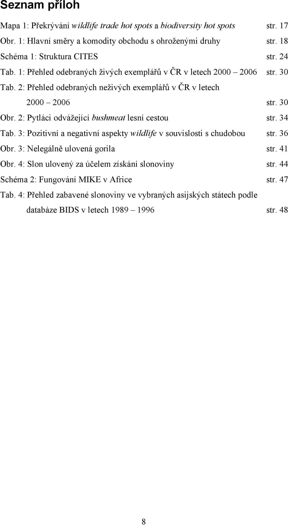 2: Přehled odebraných neživých exemplářů v ČR v letech 2000 2006 str. 30 Obr. 2: Pytláci odvážející bushmeat lesní cestou str. 34 Tab.