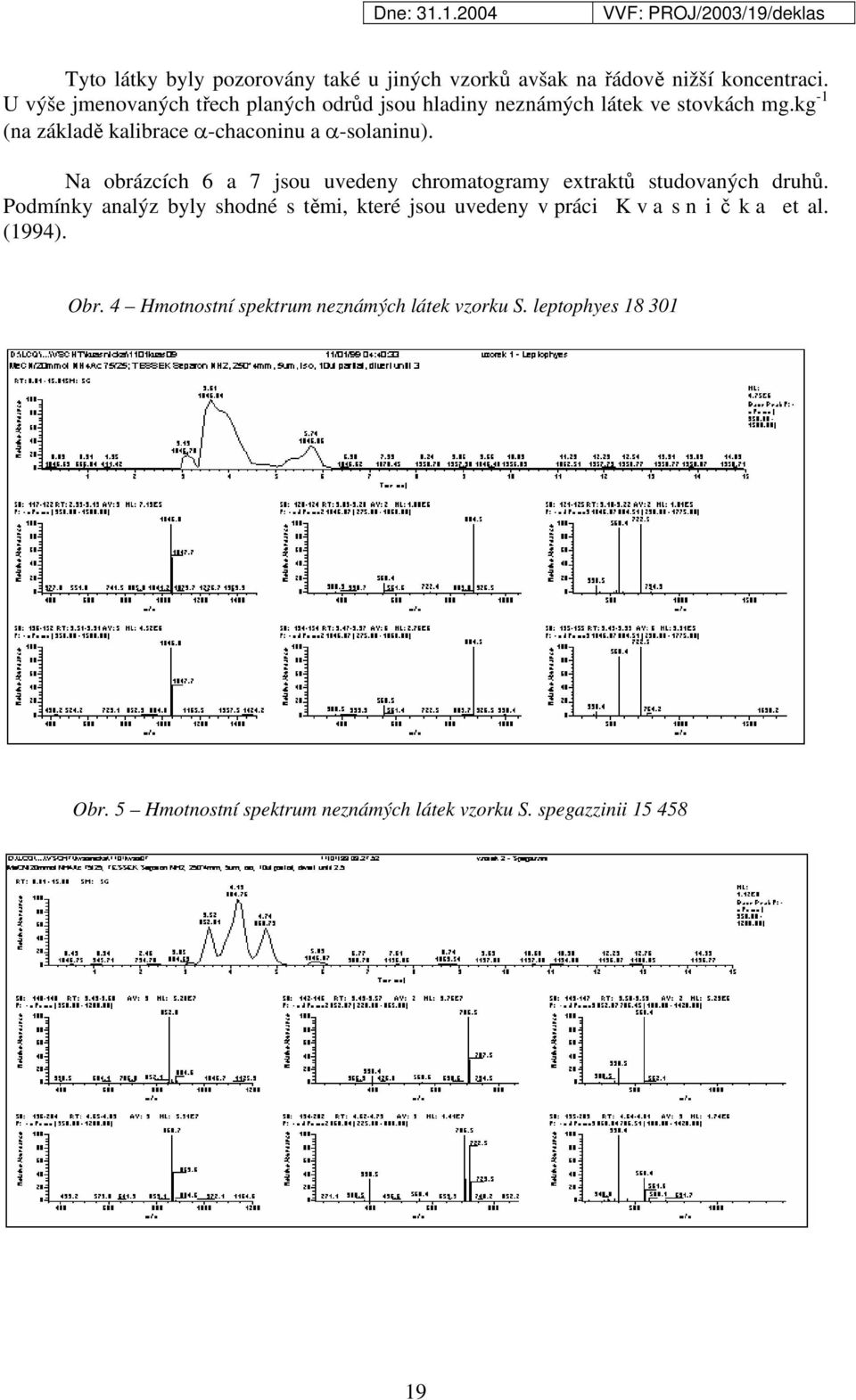 kg -1 (na základě kalibrace α-chaconinu a α-solaninu). Na obrázcích 6 a 7 jsou uvedeny chromatogramy extraktů studovaných druhů.