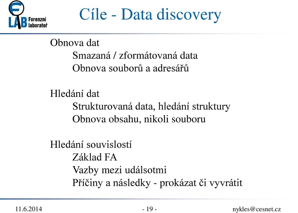 Obnova obsahu, nikoli souboru Hledání souvislostí Základ FA Vazby