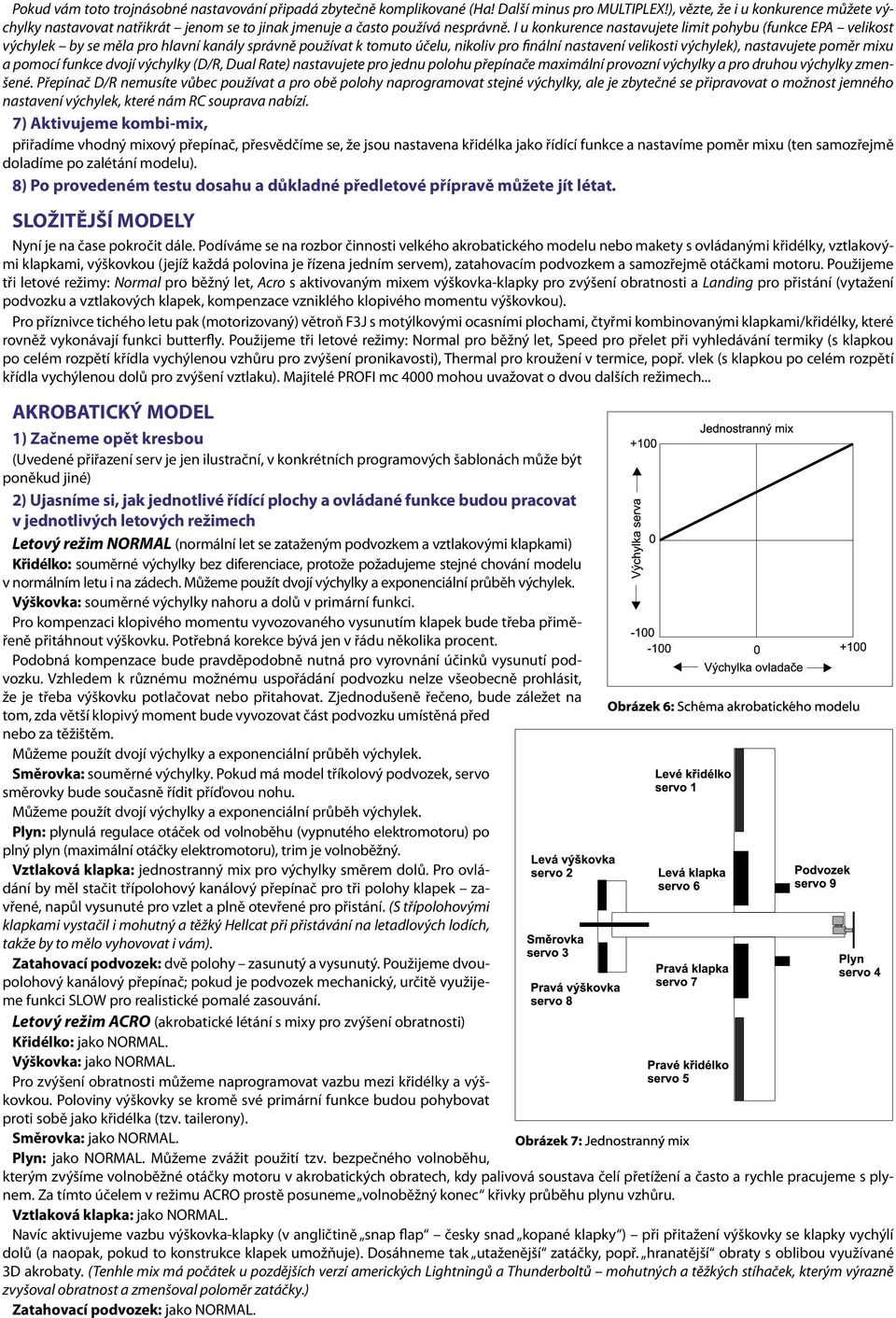 I u konkurence nastavujete limit pohybu (funkce EPA velikost výchylek by se měla pro hlavní kanály správně používat k tomuto účelu, nikoliv pro finální nastavení velikosti výchylek), nastavujete