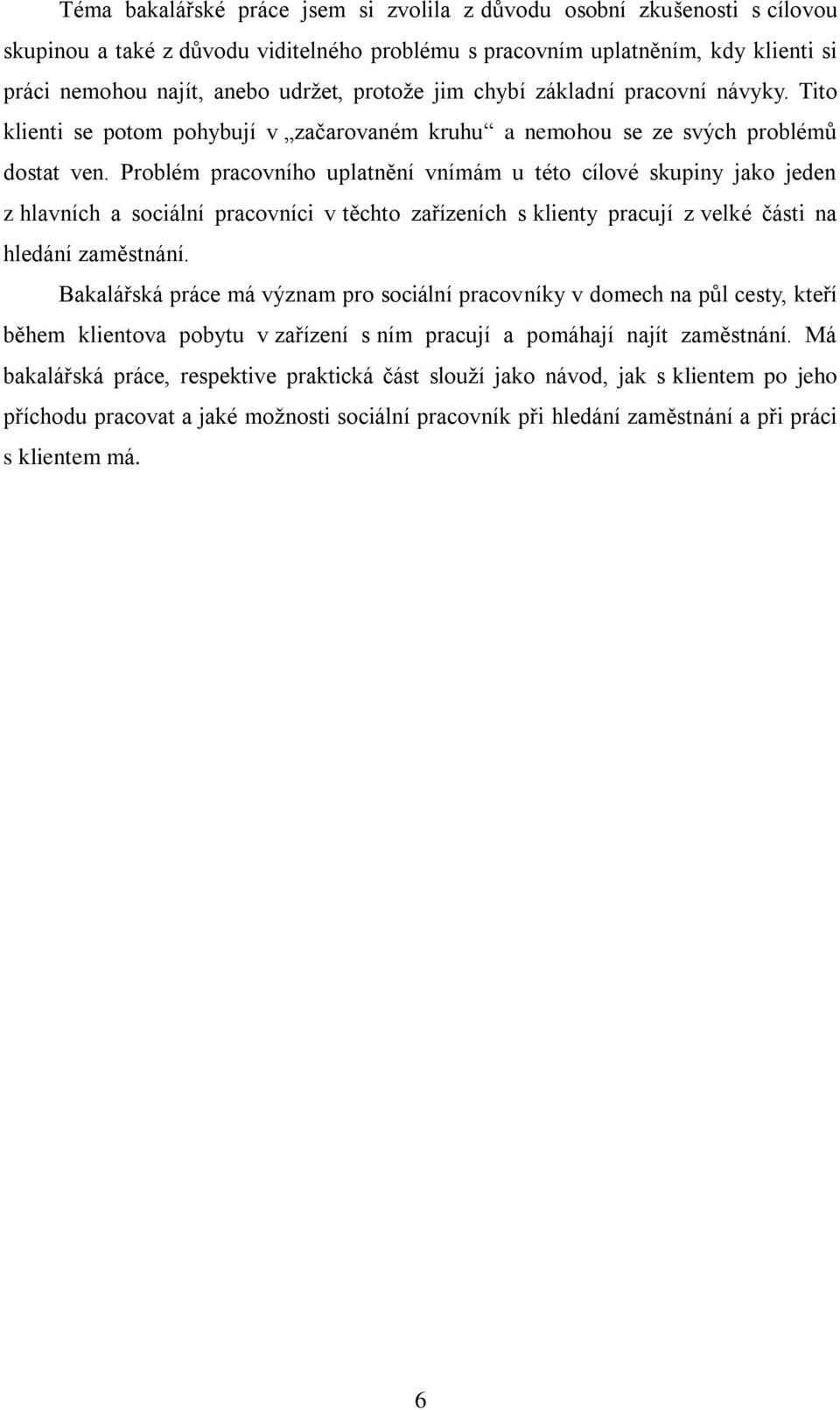 Problém pracovního uplatnění vnímám u této cílové skupiny jako jeden z hlavních a sociální pracovníci v těchto zařízeních s klienty pracují z velké části na hledání zaměstnání.