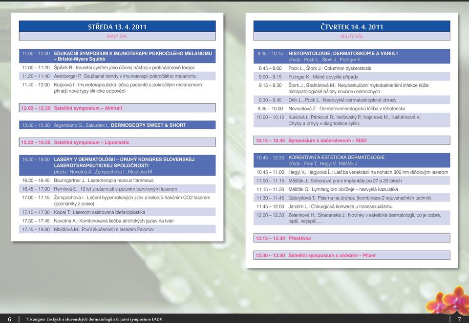 : Imunoterapeutická léčba pacientů s pokročilým melanomem přináší nové typy klinické odpovědi 12.00 12.30 Satelitní symposium Almirall 13.30 15.30 Argenziano G., Zalaudek I.