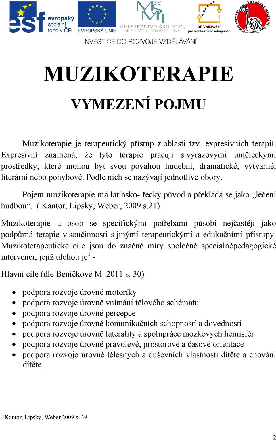 Podle nich se nazývají jednotlivé obory. Pojem muzikoterapie má latinsko- řecký původ a překládá se jako léčení hudbou. ( Kantor, Lipský, Weber, 2009 s.