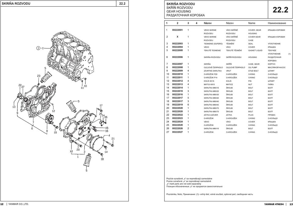 TĚSNĚNÍ SEAL УПЛОТНЕНИЕ 4 00222004 1 VEKO VÍKO COVER КРЫШКА 5 00222005 1 TEKUTÉ TESNENIE TEKUTÉ TĚSNĚNÍ GASKET LIQUID ТЕКУЧЕЕ УПЛОТНЕНИЕ (1) 6 00222006 1 SKRIŇA ROZVODU SKŘÍŇ ROZVODU HOUSING