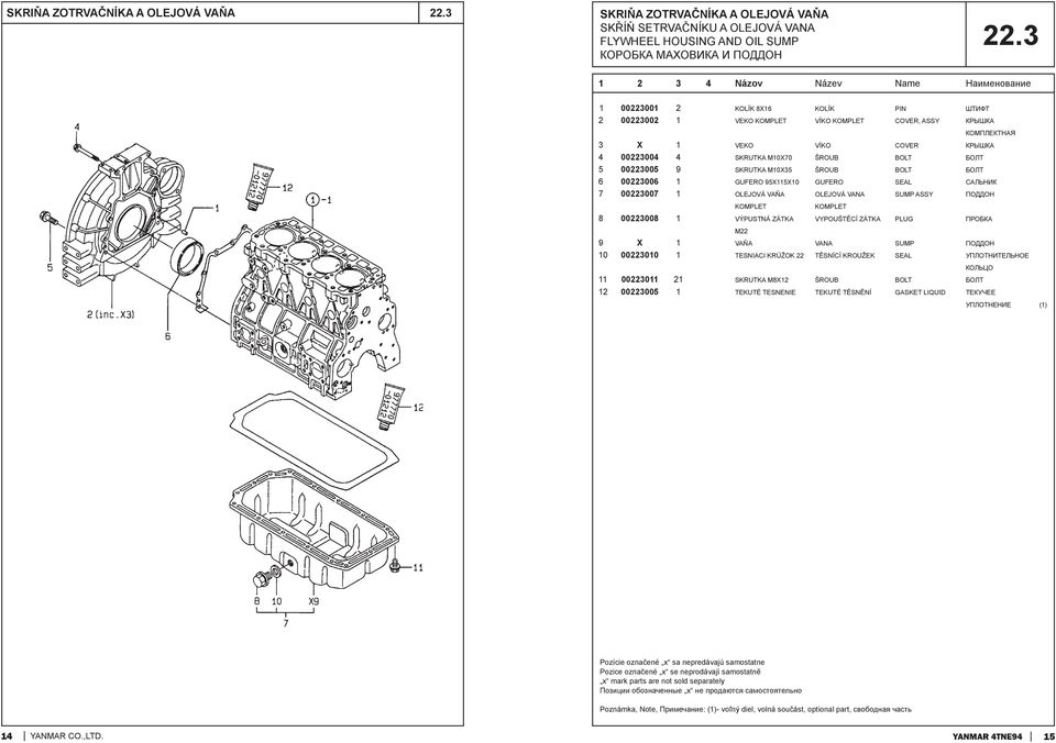 SKRUTKA M10X35 ŠROUB BOLT БОЛТ 6 00223006 1 GUFERO 95X115X10 GUFERO SEAL САЛЬНИК 7 00223007 1 OLEJOVÁ VAŇA OLEJOVÁ VANA SUMP ASSY ПОДДОН KOMPLET KOMPLET 8 00223008 1 VÝPUSTNÁ ZÁTKA VYPOUŠTĚCÍ ZÁTKA