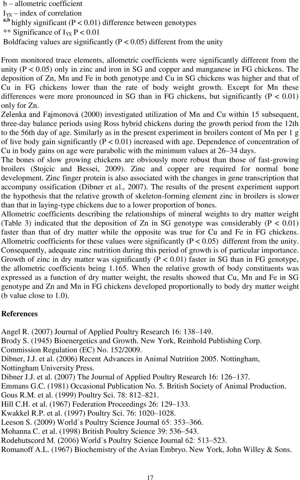 05) only in zinc and iron in SG and copper and manganese in FG chickens.