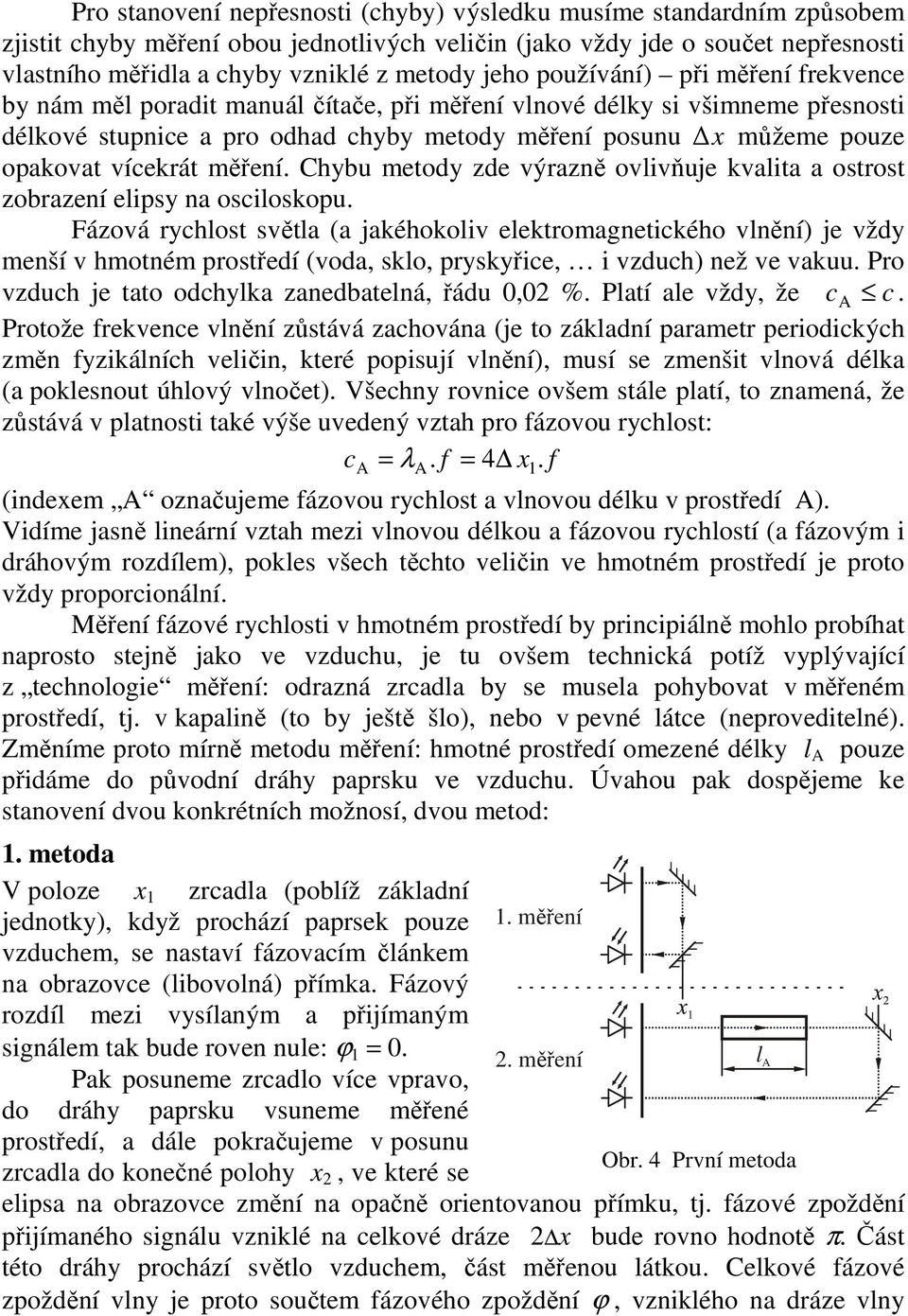 měření. Chybu metody zde výrazně ovlivňuje kvalita a ostrost zobrazení elipsy na osiloskopu.